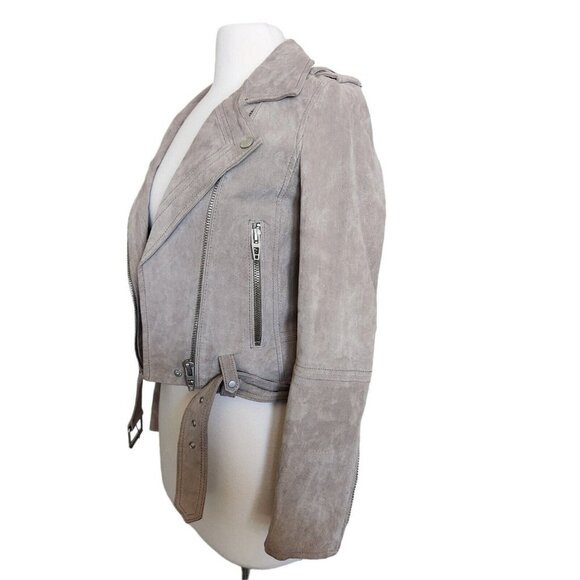 Blank NYC  Leather Moto Jacket  Suede Tan Beige Size XS with belt & zippers - Picture 10 of 16